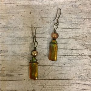 Iridescent green pearl earrings